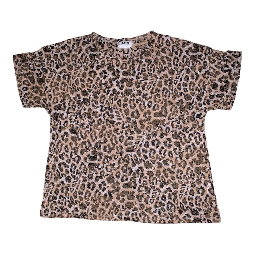 LNA Leopard Print Short Sleeve Tee in Tan and Black